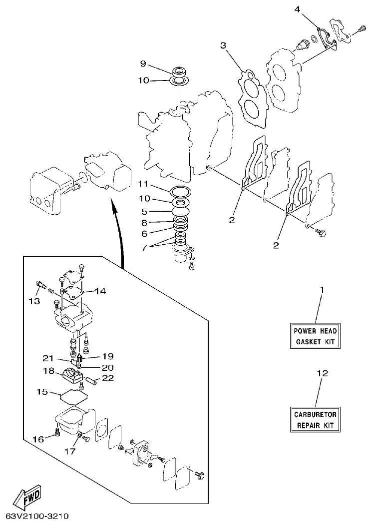 Yamaha 9F, 5A, 15F REPAIR KIT 1 parts diagram
