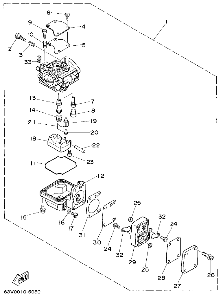 Yamaha 9F, 5A, 15F CARBURETOR parts diagram