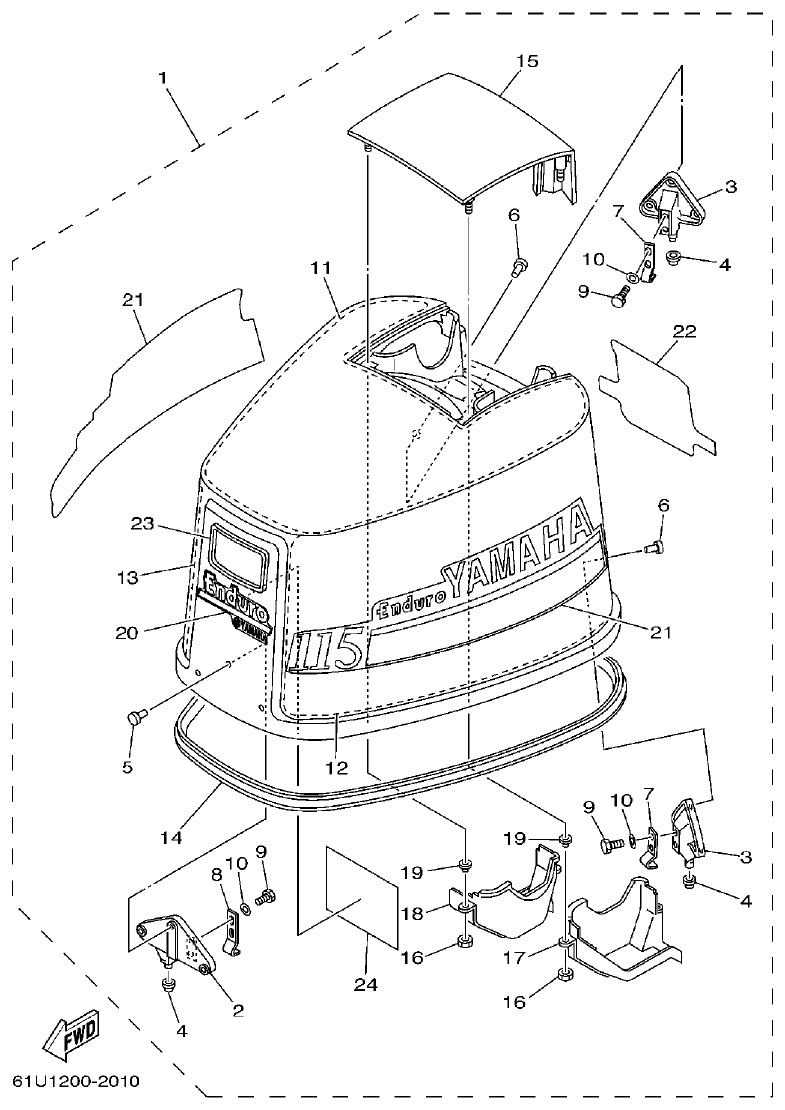 Yamaha E115A TOP COWLING 1 parts diagram