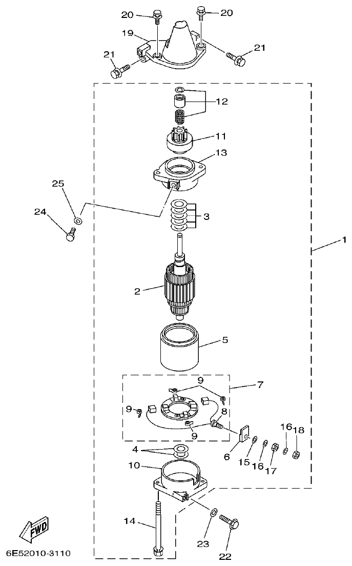 Yamaha E115A STARTING MOTOR parts diagram