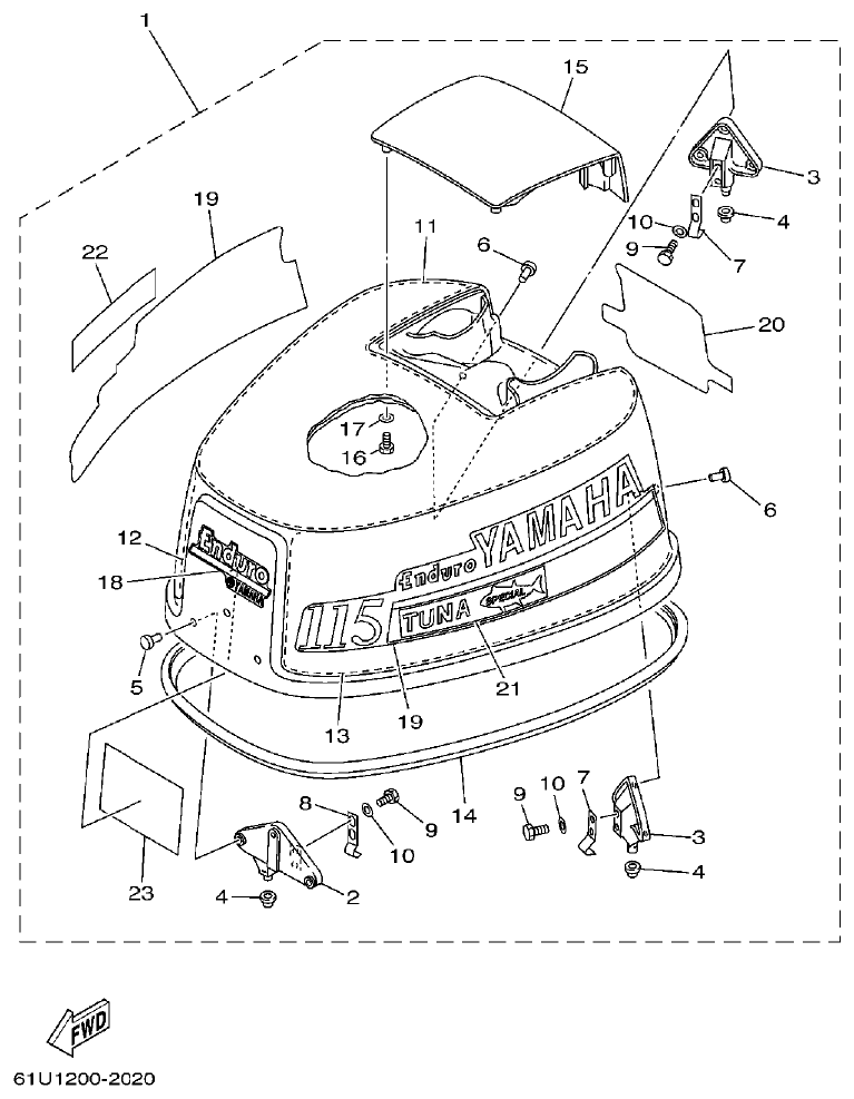 Yamaha E115A TOP COWLING 2 parts diagram