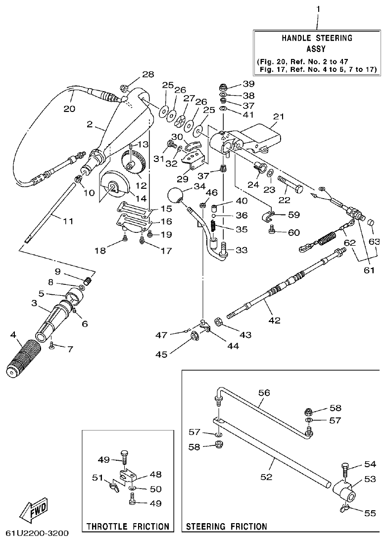 Yamaha E115A STEERING parts diagram