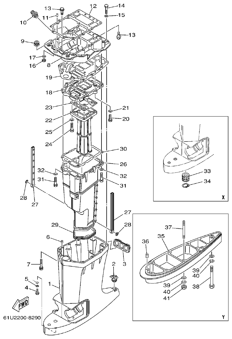 Yamaha E115A UPPER CASING parts diagram