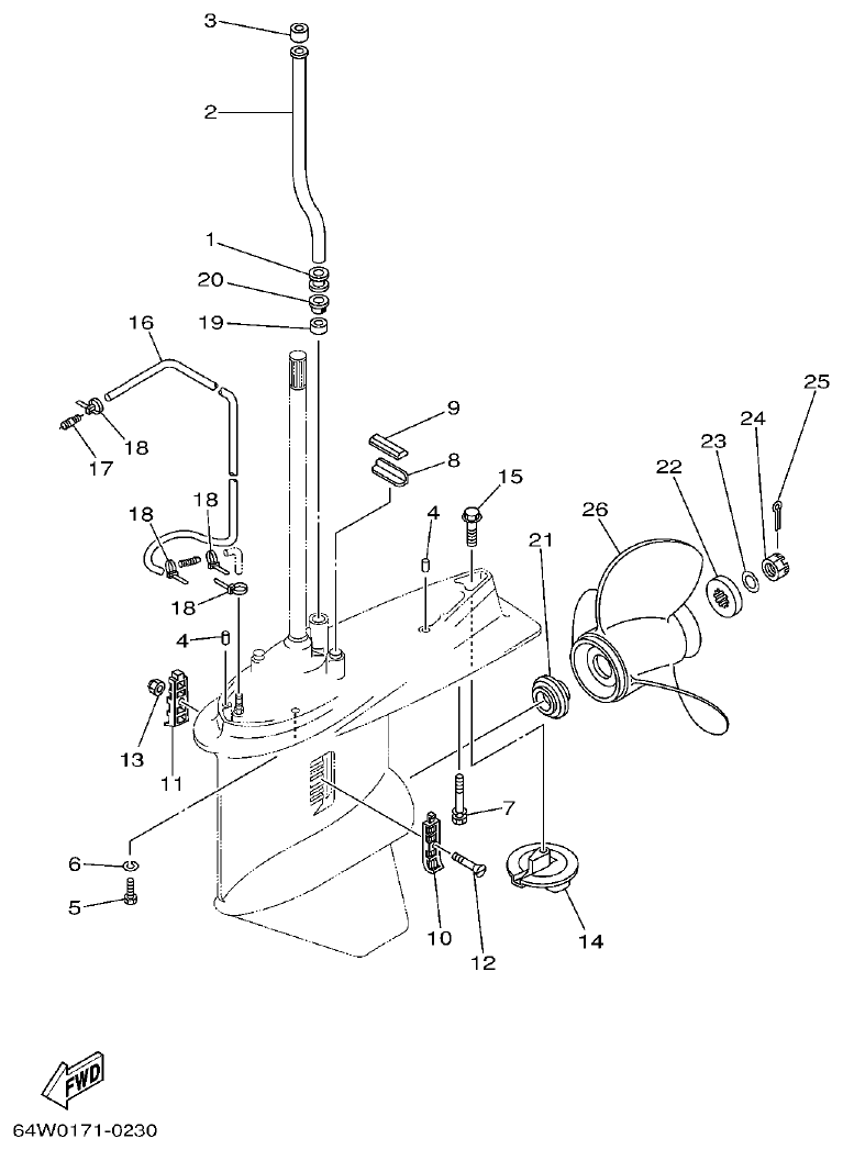 Yamaha E115A LOWER CASING. DRIVE 2 parts diagram