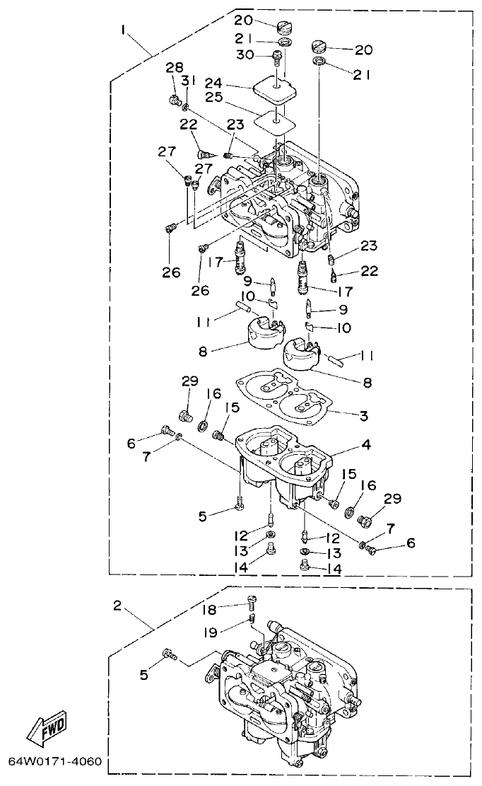 Yamaha E115A CARBURETOR 2 parts diagram