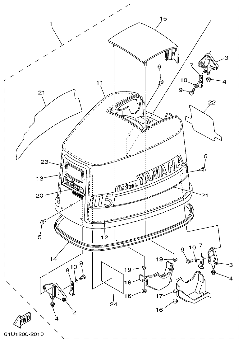 Yamaha E115A TOP COWLING 1 parts diagram