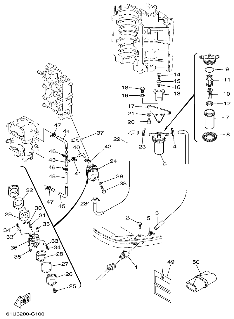 Yamaha E115A FUEL 1 parts diagram