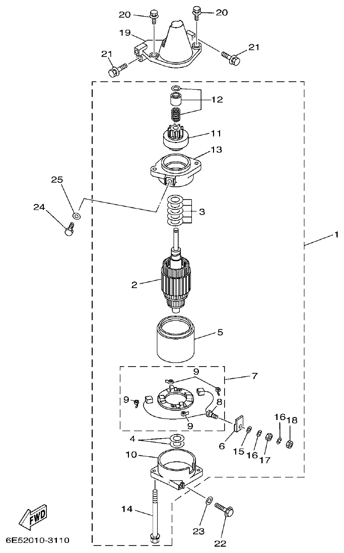 Yamaha E115A STARTING MOTOR parts diagram