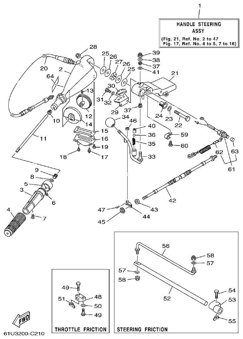 Yamaha E115A STEERING parts diagram