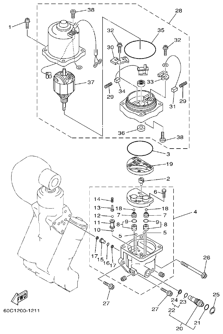 Yamaha E115A POWER TRIM & TILT ASSY 2 parts diagram