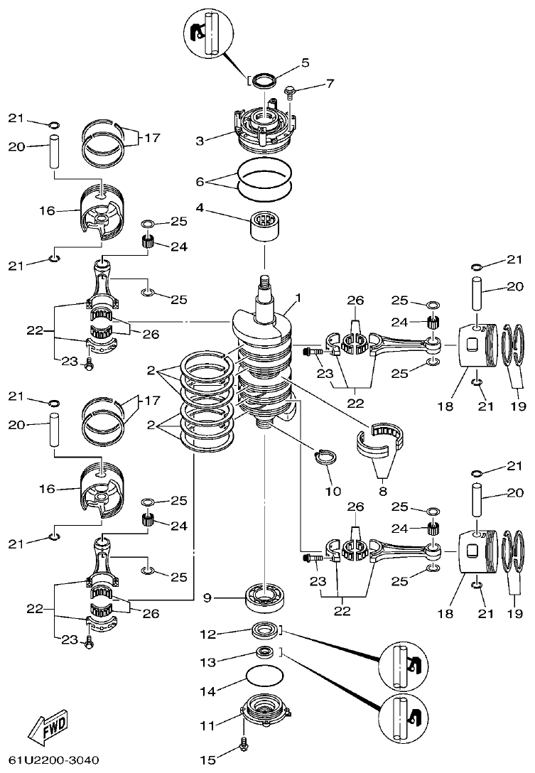 Yamaha E115A CRANKSHAFT & PISTON parts diagram
