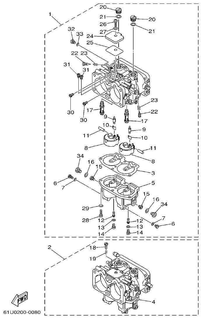 Yamaha E115A CARBURETOR 1 parts diagram
