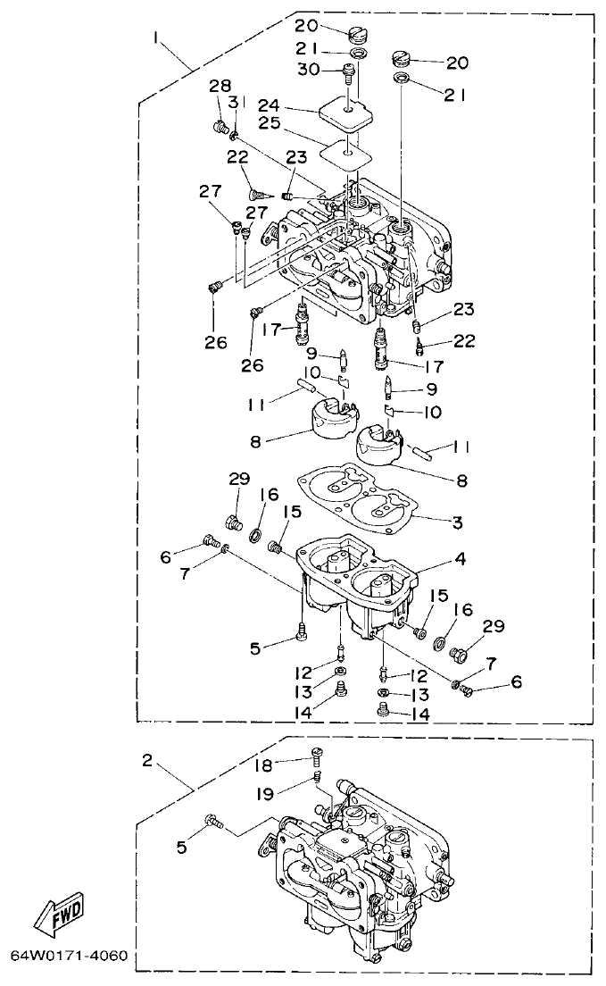 Yamaha E115A CARBURETOR 2 parts diagram
