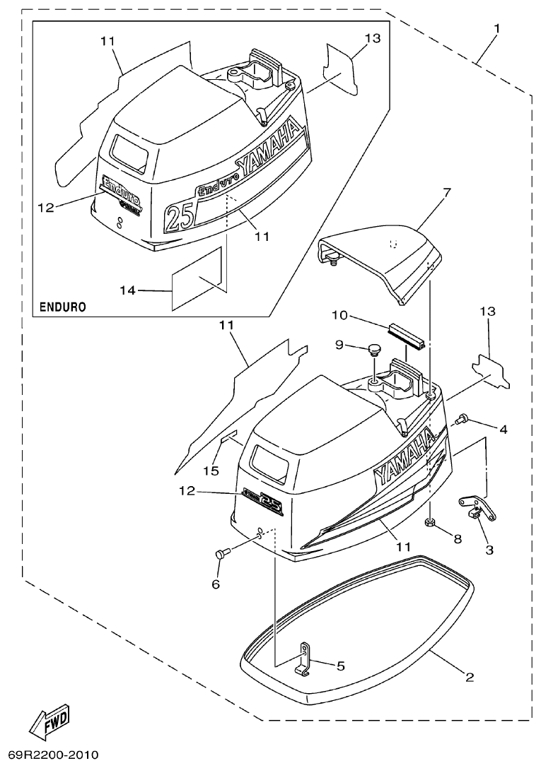 Yamaha E25B, E30H TOP COWLING parts diagram