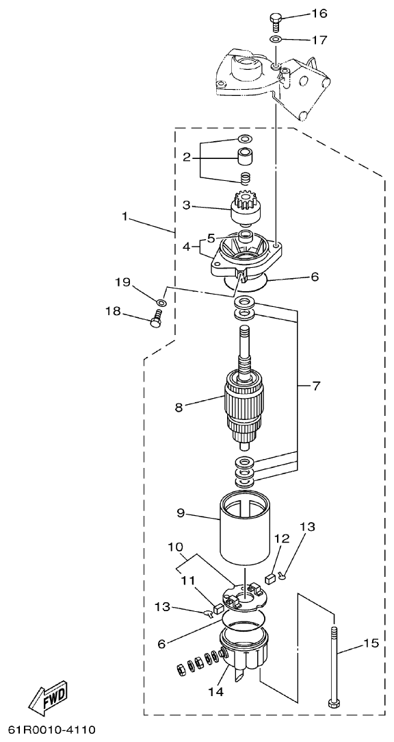 Yamaha E25B, E30H STARTING MOTOR parts diagram
