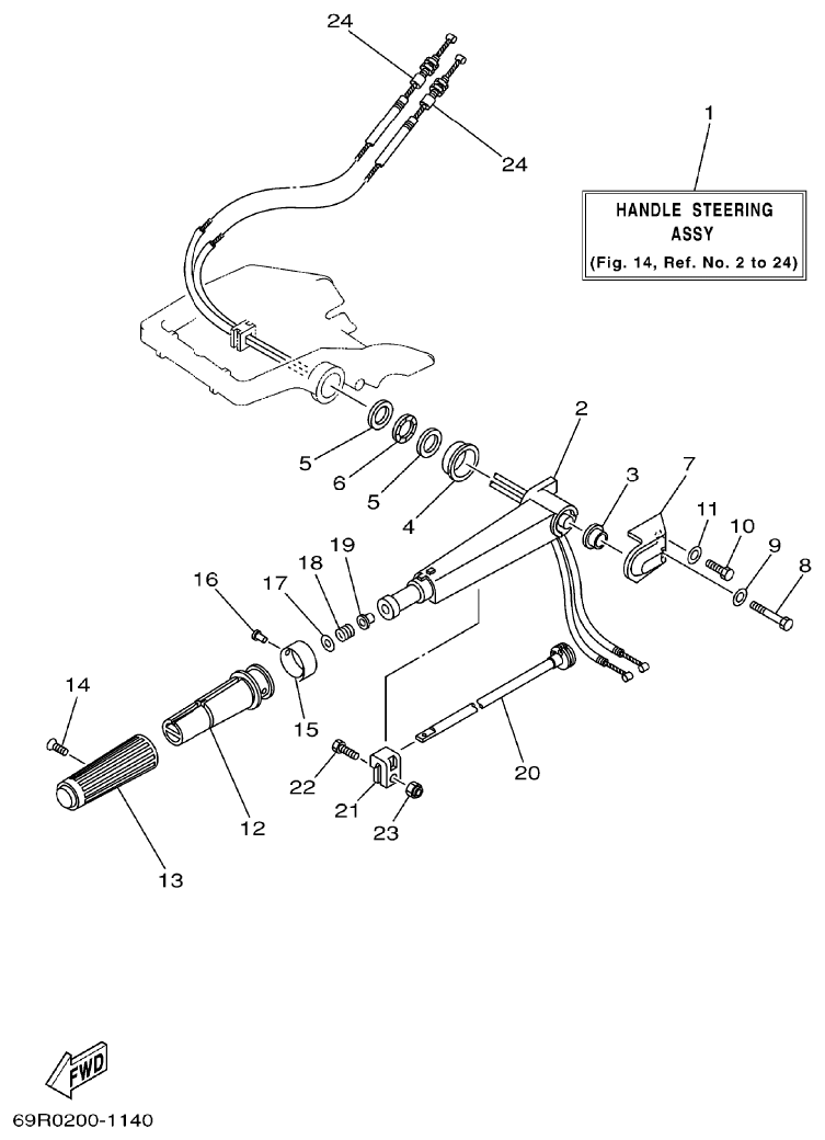Yamaha E25B, E30H STEERING parts diagram