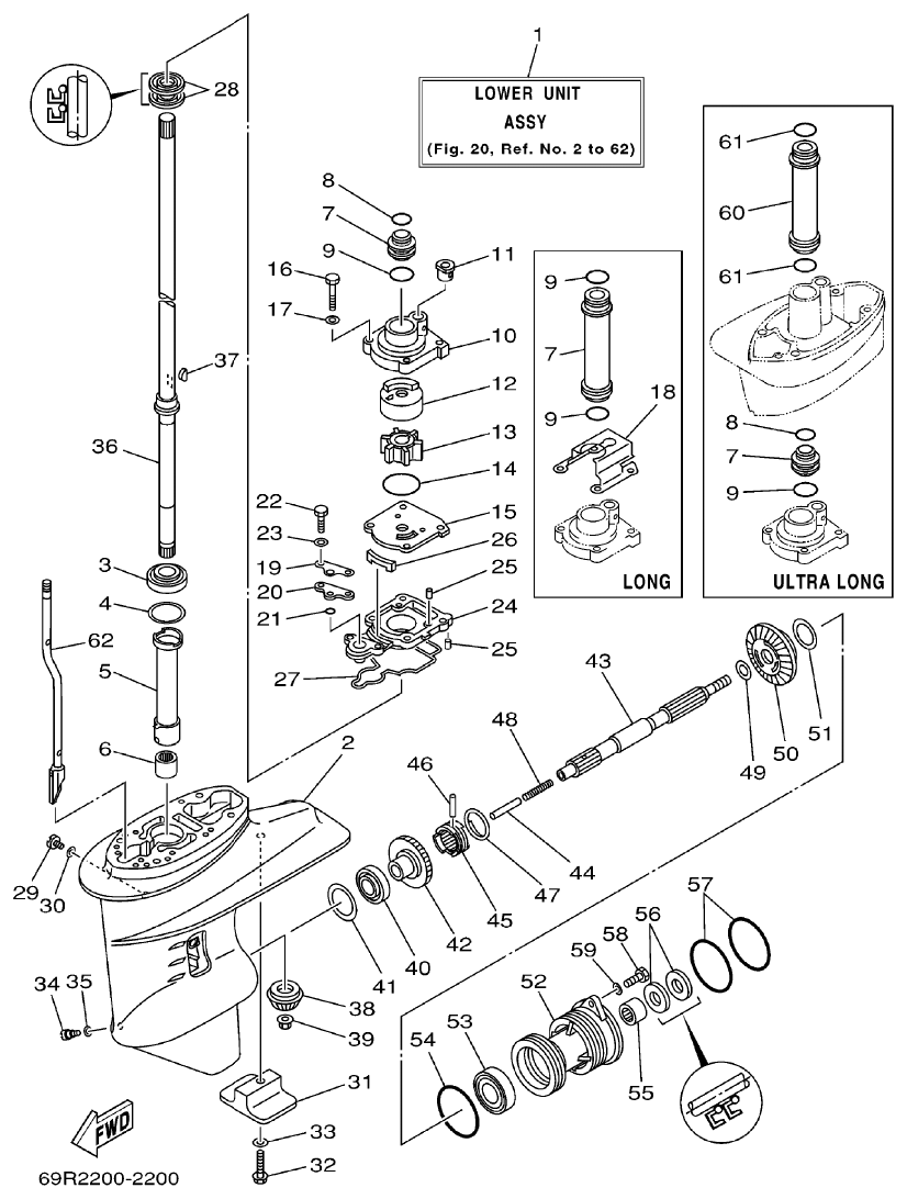 Yamaha E25B, E30H LOWER CASING. DRIVE 1 parts diagram