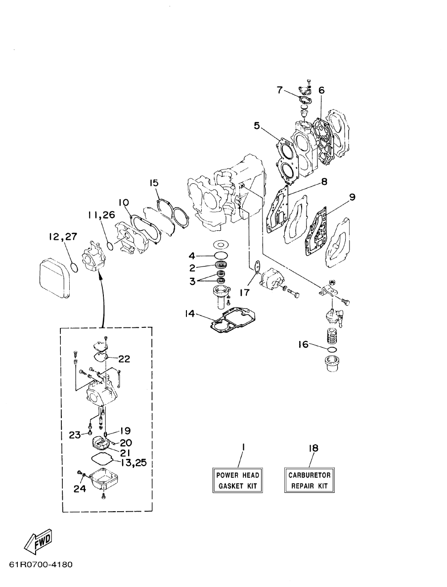 Yamaha E25B, E30H REPAIR KIT 1 parts diagram