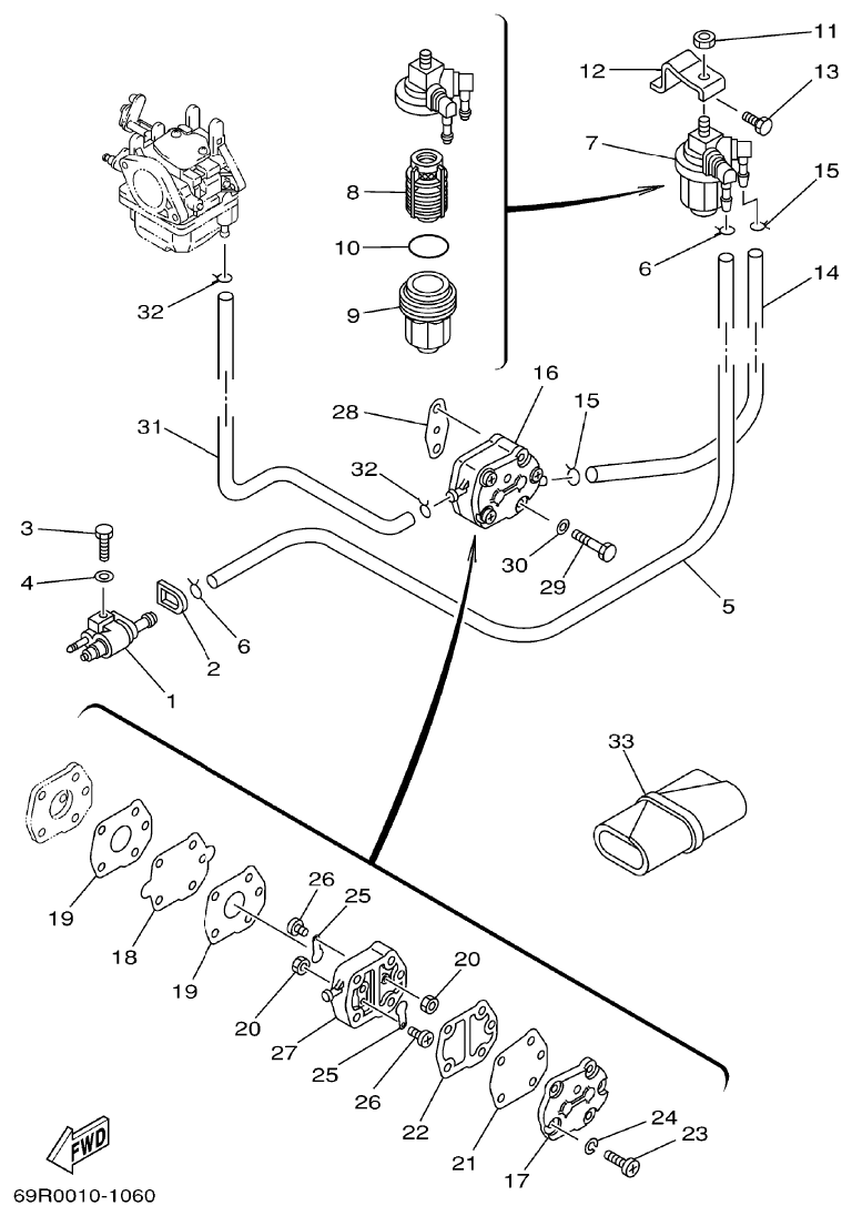 Yamaha E25B, E30H FUEL parts diagram