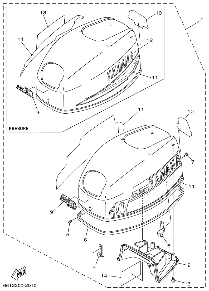 Yamaha 40XMH TOP COWLING parts diagram