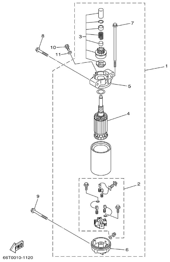 Yamaha 40XMH STARTING MOTOR parts diagram