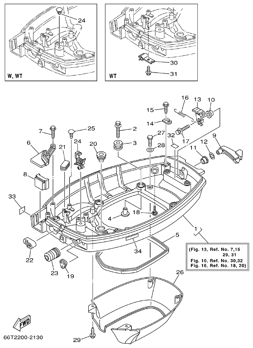 Yamaha 40XMH BOTTOM COWLING parts diagram