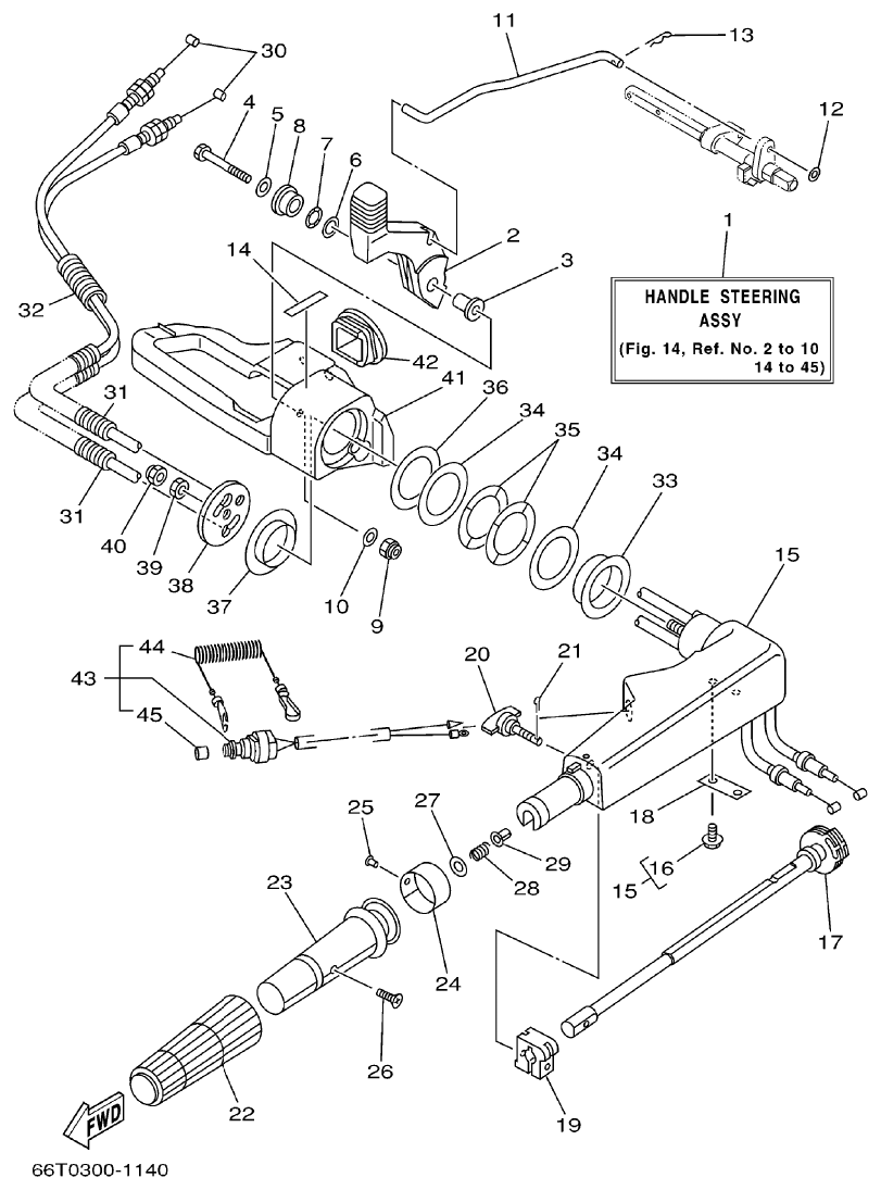 Yamaha 40XMH STEERING parts diagram