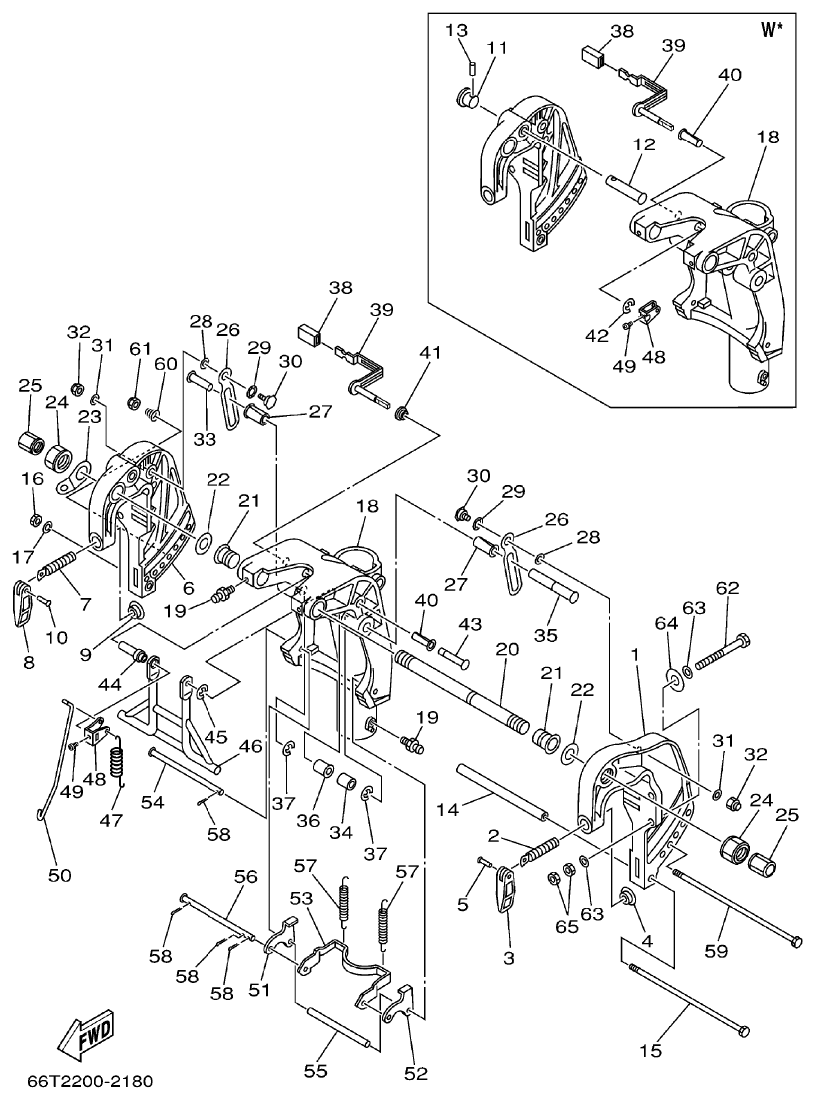 Yamaha 40XMH BRACKET 1 parts diagram