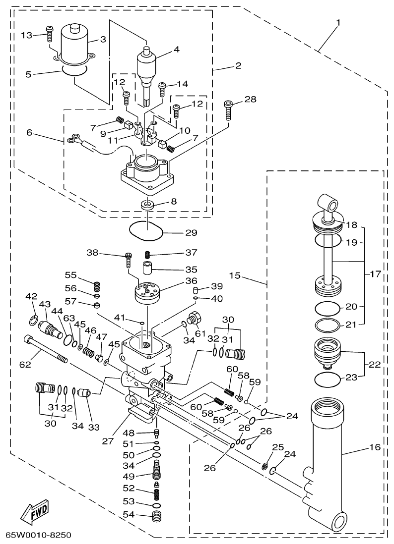 Yamaha 40XMH POWER TRIM & TILT ASSY parts diagram