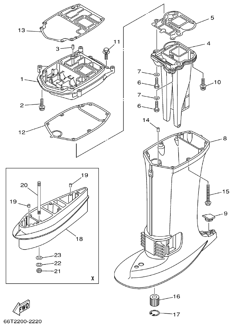 Yamaha 40XMH UPPER CASING parts diagram