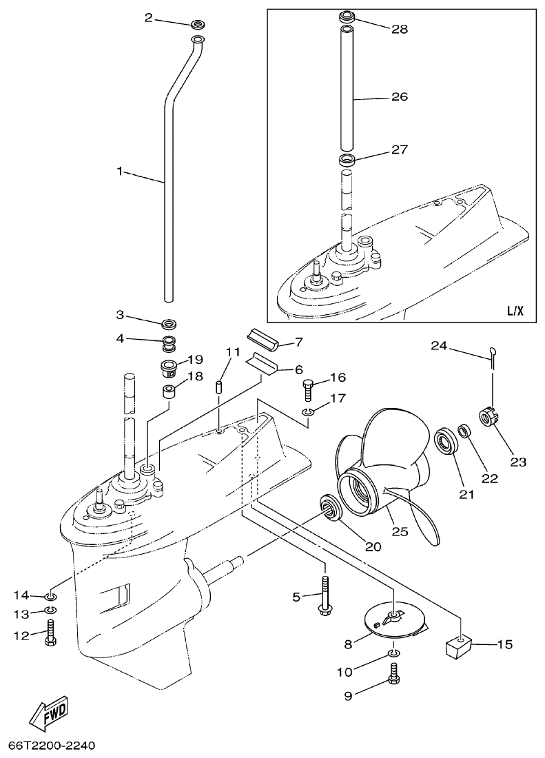 Yamaha 40XMH LOWER CASING. DRIVE 2 parts diagram