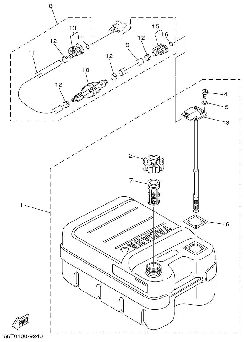 Yamaha 40XMH FUEL TANK parts diagram