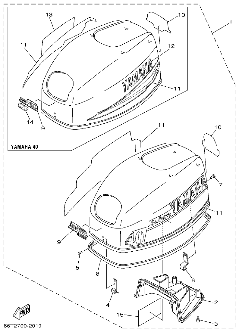 Yamaha E40XMH TOP COWLING parts diagram