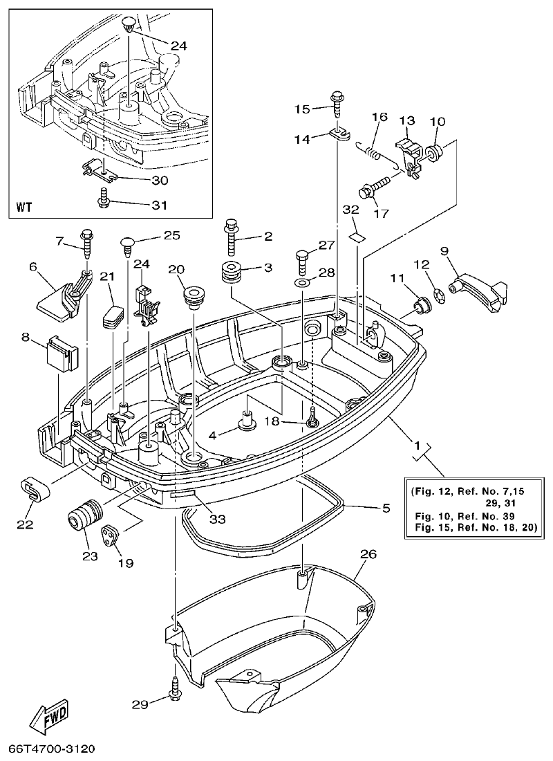 Yamaha E40XMH BOTTOM COWLING parts diagram