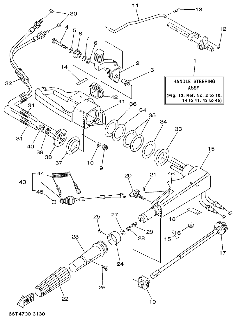 Yamaha E40XMH STEERING parts diagram