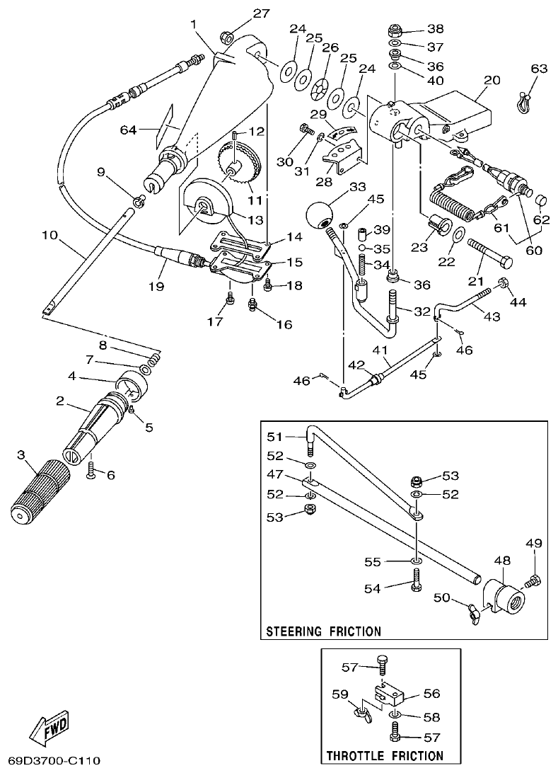 Yamaha E60HMHD STEERING parts diagram