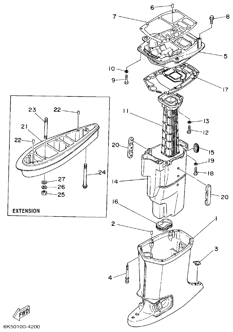 Yamaha E60HMHD UPPER CASING parts diagram