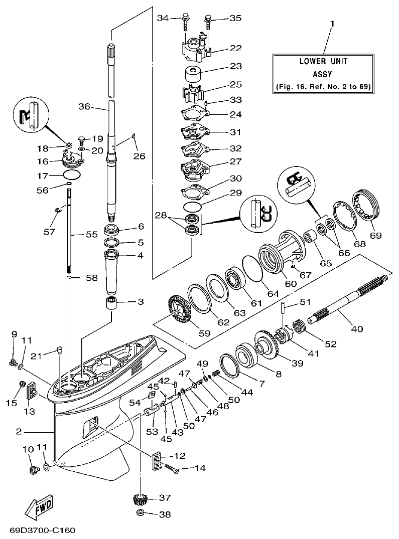 Yamaha E60HMHD LOWER CASING & DRIVE 1 parts diagram