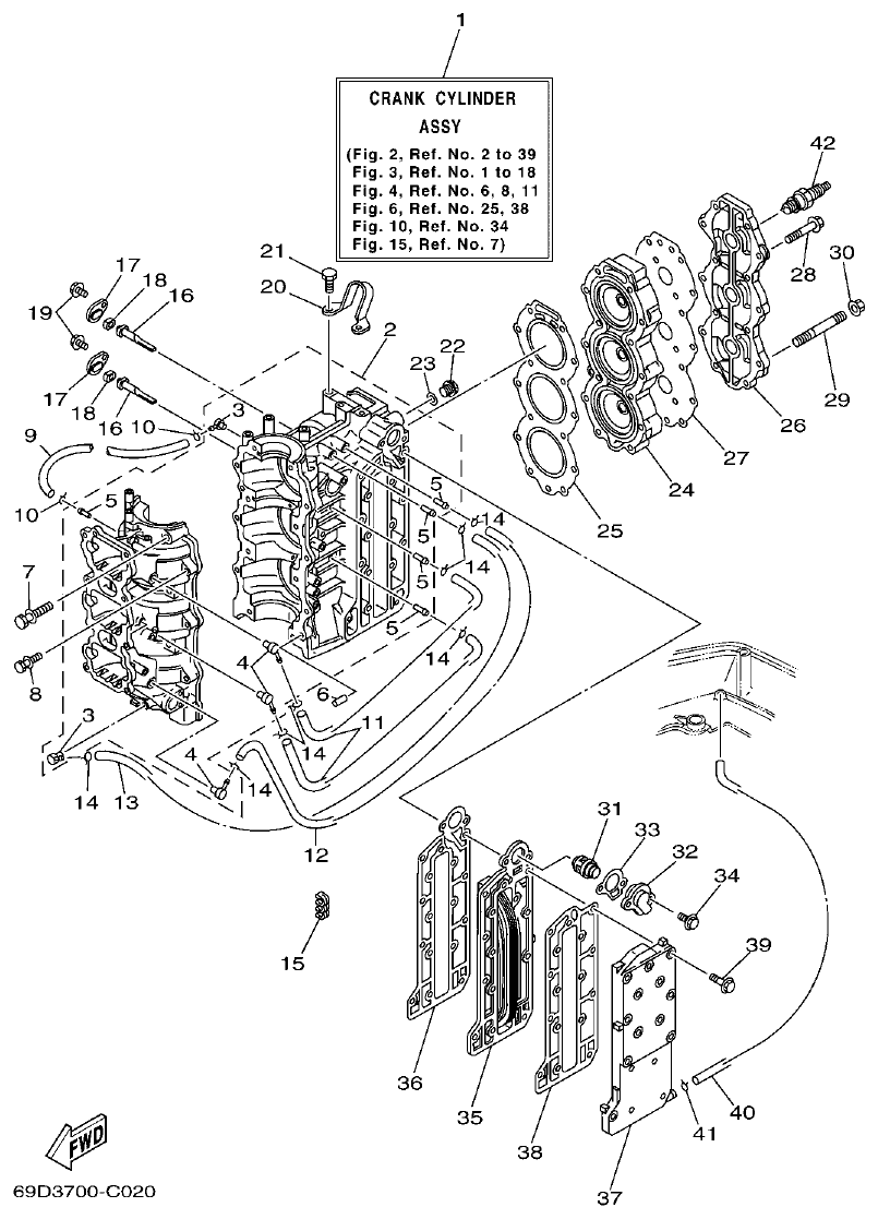 Yamaha E60HMHD CYLINDER & CRANKCASE parts diagram