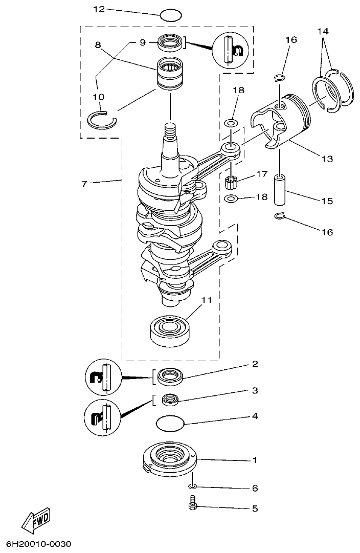 Yamaha E60HMHD CRANKSHAFT & PISTON parts diagram