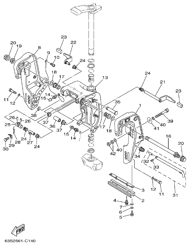 Yamaha E60J, E65A, E75B, E60JMHD, E65AMHD, E75BMHD BRACKET 1 parts diagram