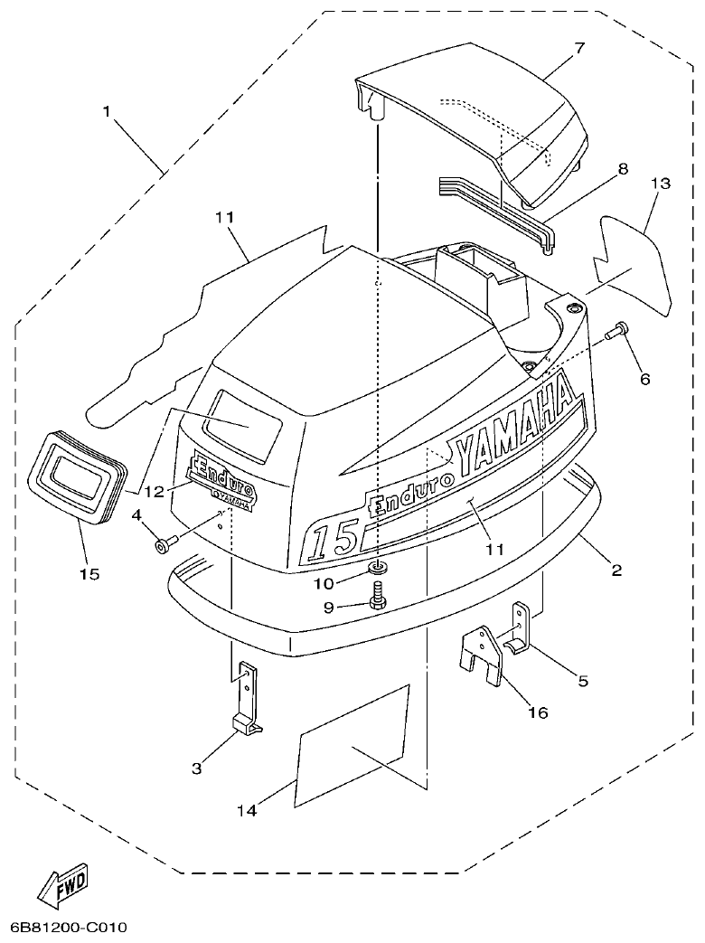 Yamaha 9DMH, EK15DMH, 9JMH, EK15PMH TOP COWLING parts diagram