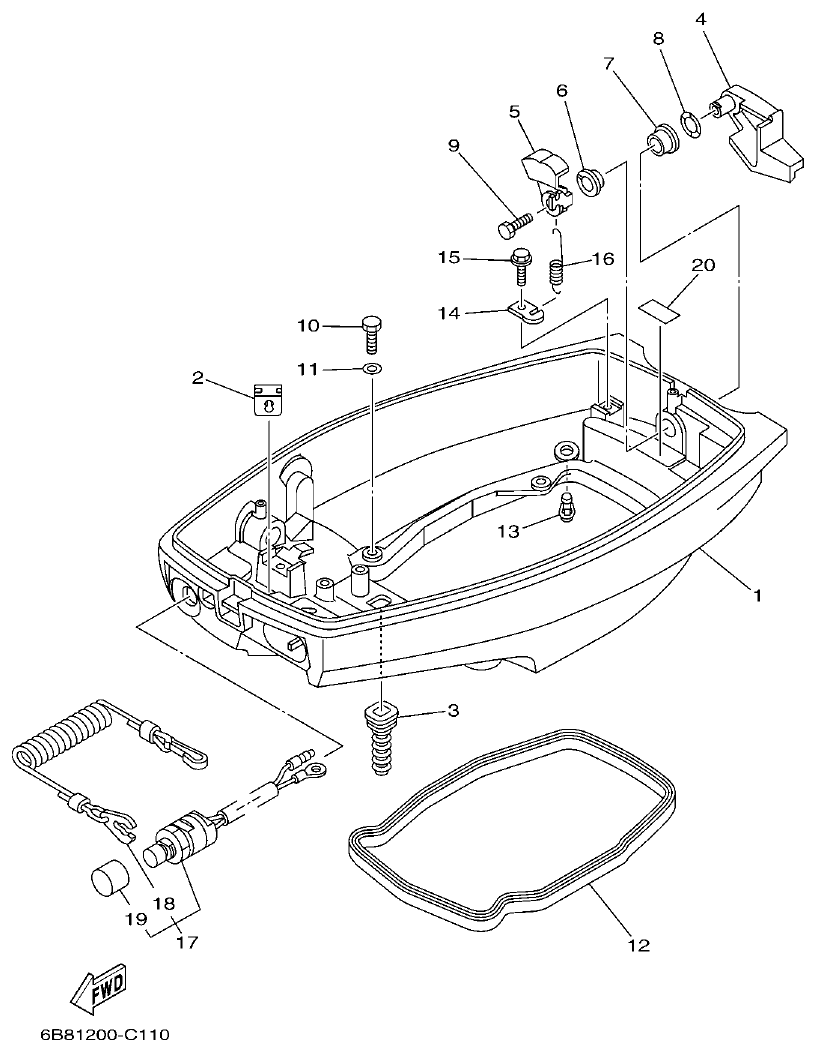 Yamaha 9DMH, EK15DMH, 9JMH, EK15PMH BOTTOM COWLING parts diagram