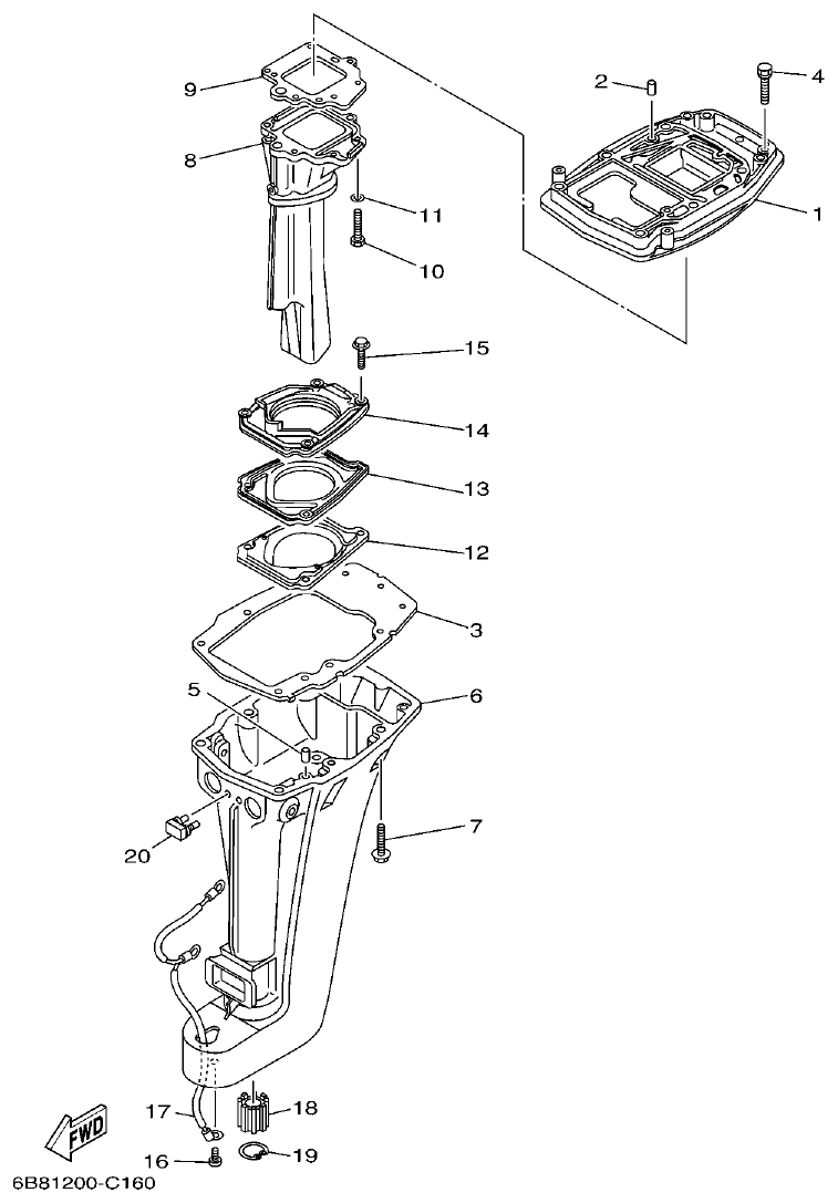 Yamaha 9DMH, EK15DMH, 9JMH, EK15PMH UPPER CASING parts diagram