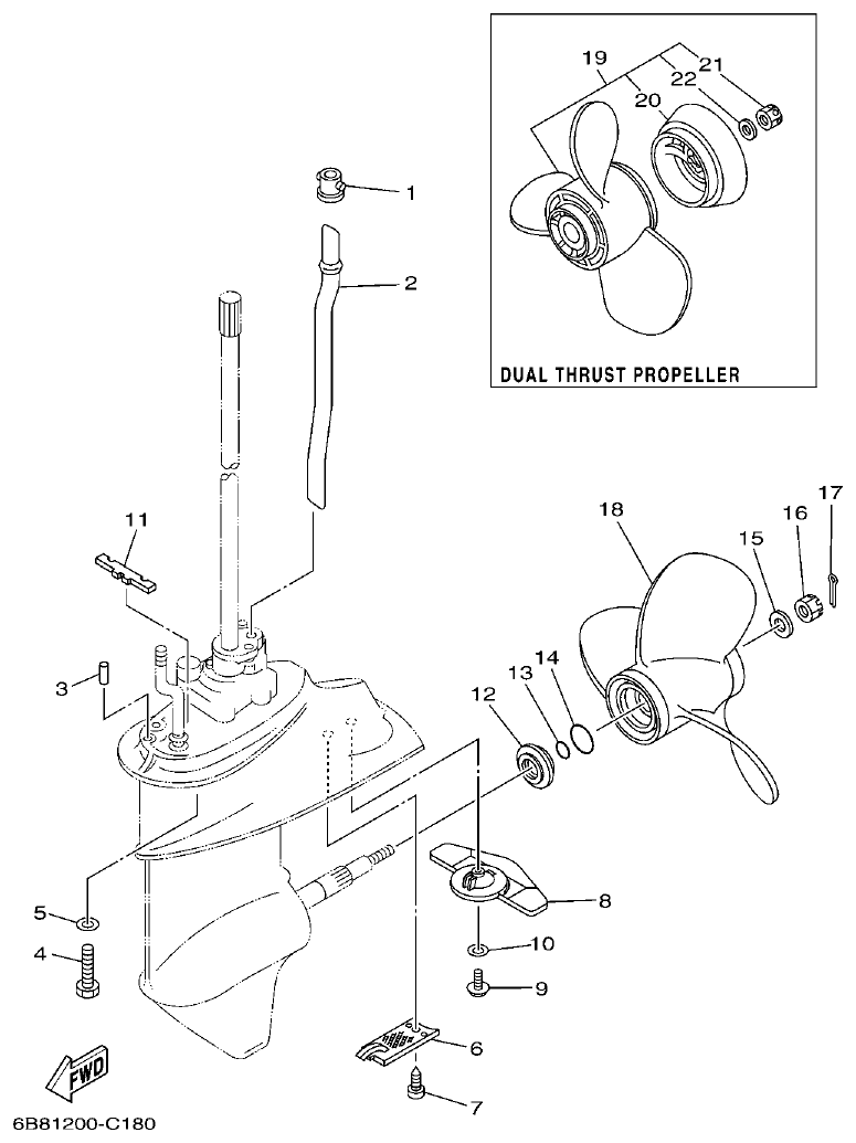 Yamaha 9DMH, EK15DMH, 9JMH, EK15PMH LOWER CASING & DRIVE 2 parts diagram