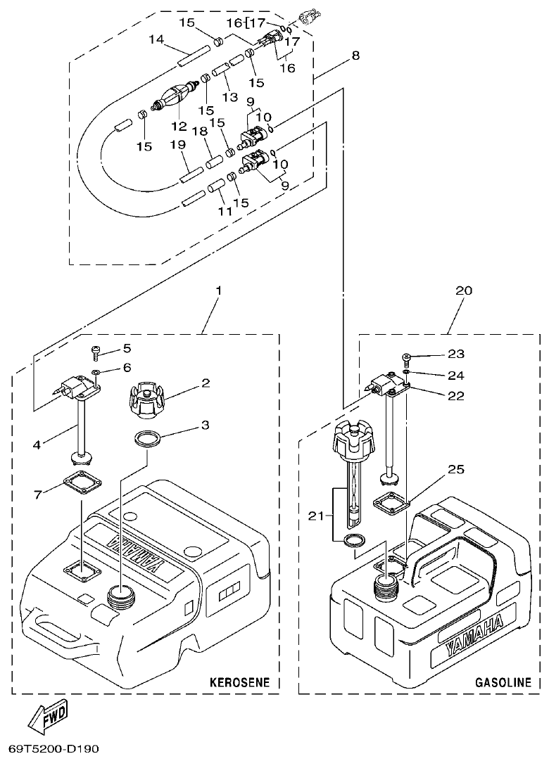 Yamaha 9DMH, EK15DMH, 9JMH, EK15PMH FUEL TANK parts diagram