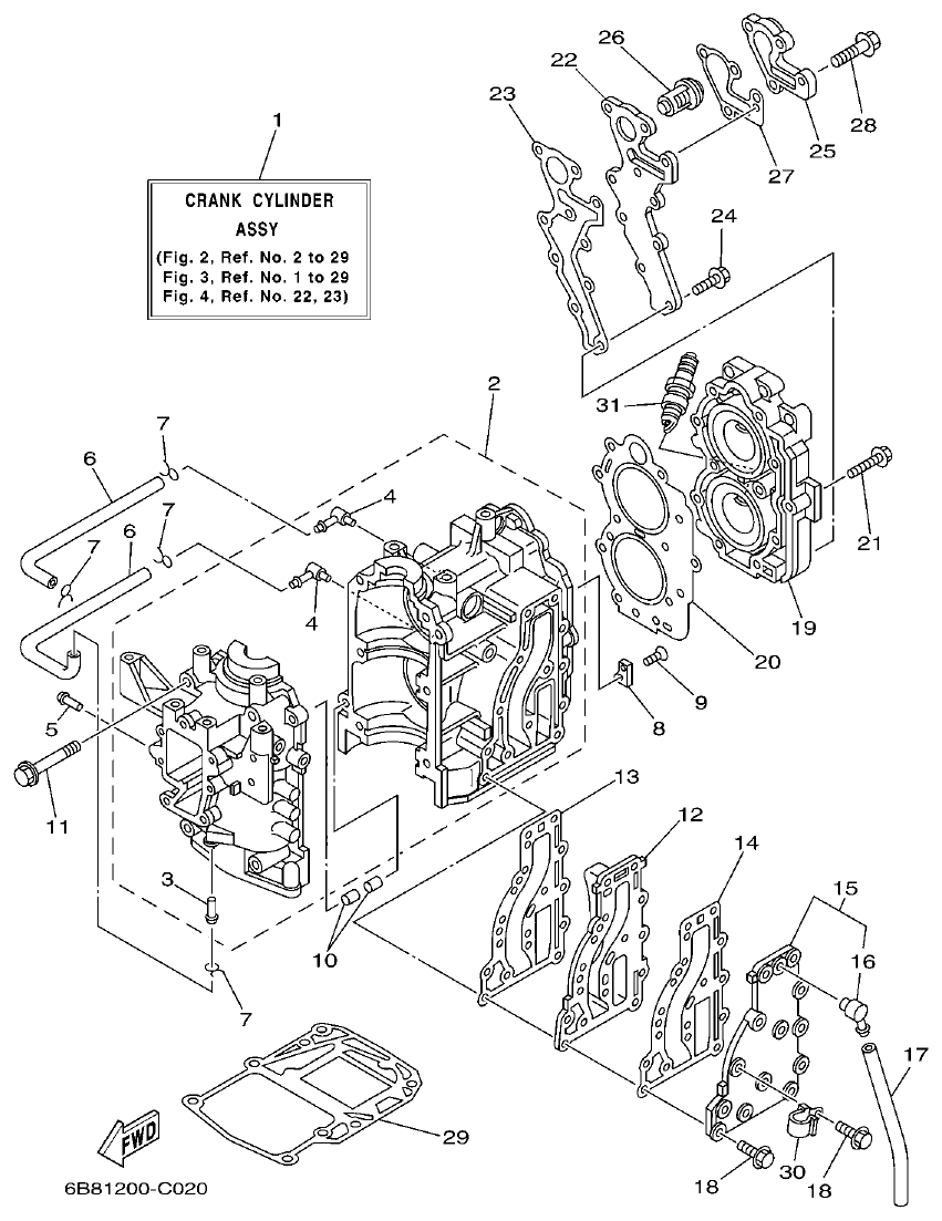 Yamaha 9DMH, EK15DMH, 9JMH, EK15PMH CYLINDER & CRANKCASE parts diagram