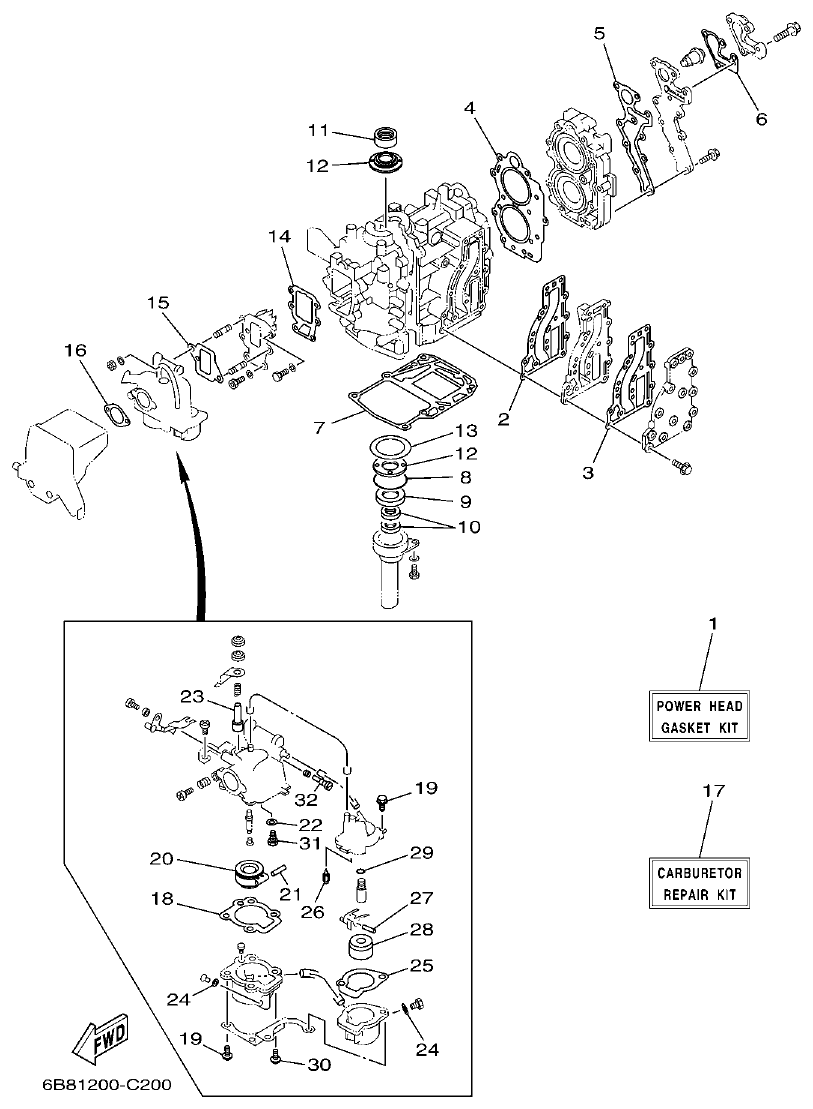 Yamaha 9DMH, EK15DMH, 9JMH, EK15PMH REPAIR KIT 1 parts diagram