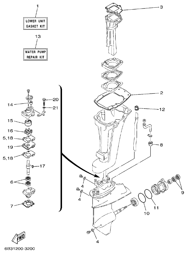 Yamaha 9DMH, EK15DMH, 9JMH, EK15PMH REPAIR KIT 2 parts diagram