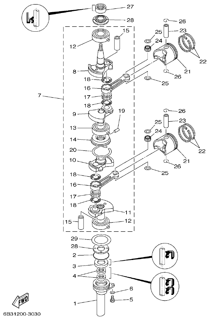 Yamaha 9DMH, EK15DMH, 9JMH, EK15PMH CRANKSHAFT & PISTON parts diagram